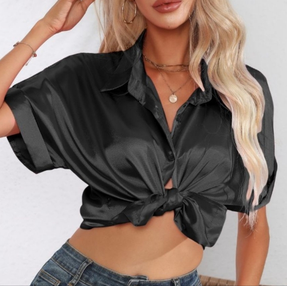 Classic Black Collared Neck Short Sleeve Shirt - Picture 5 of 11